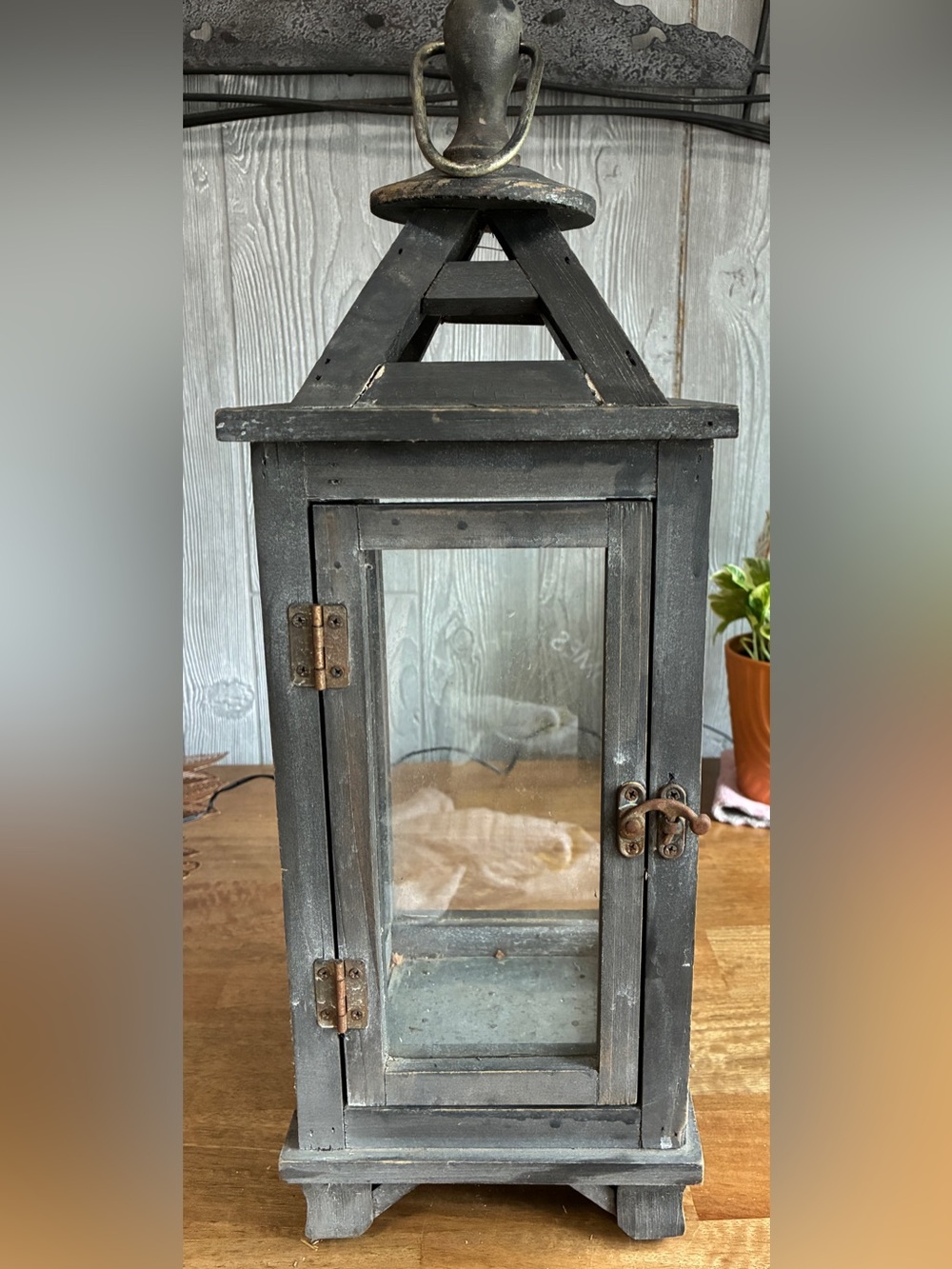 Longaberger Rustic Black Wooden Lantern with Glass Door
